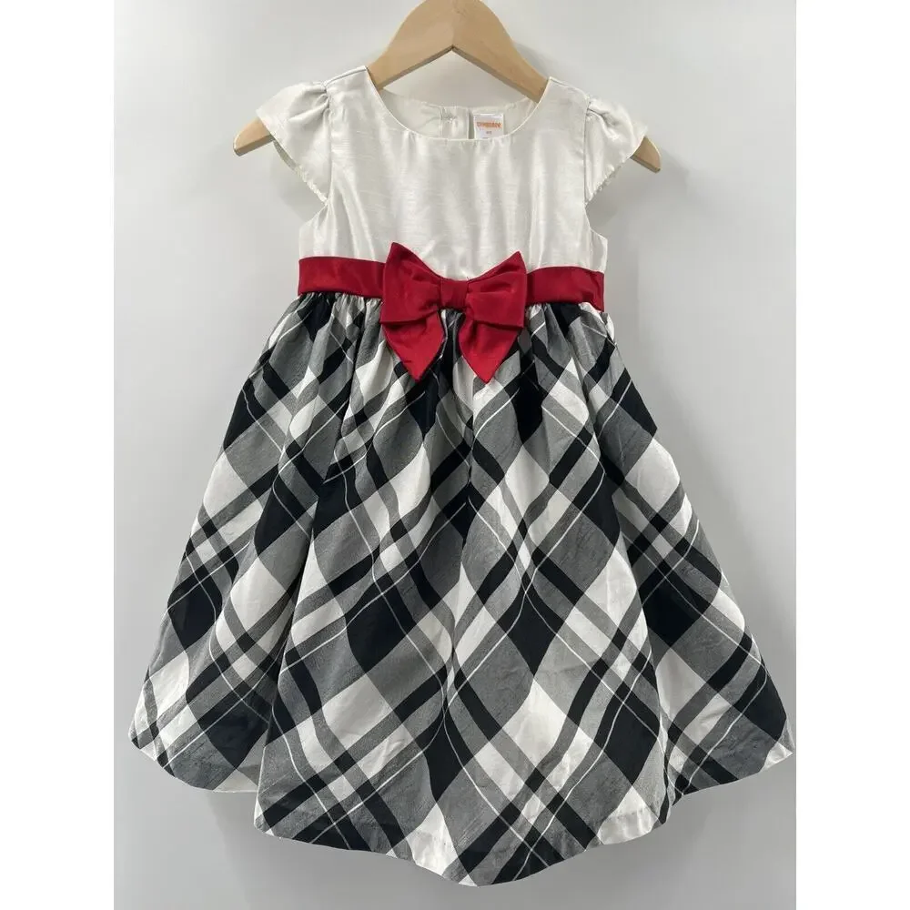 Gymboree Toddler Girl’s Cap Sleeve Empire Waist Black & Ivory Plaid Dress 4T